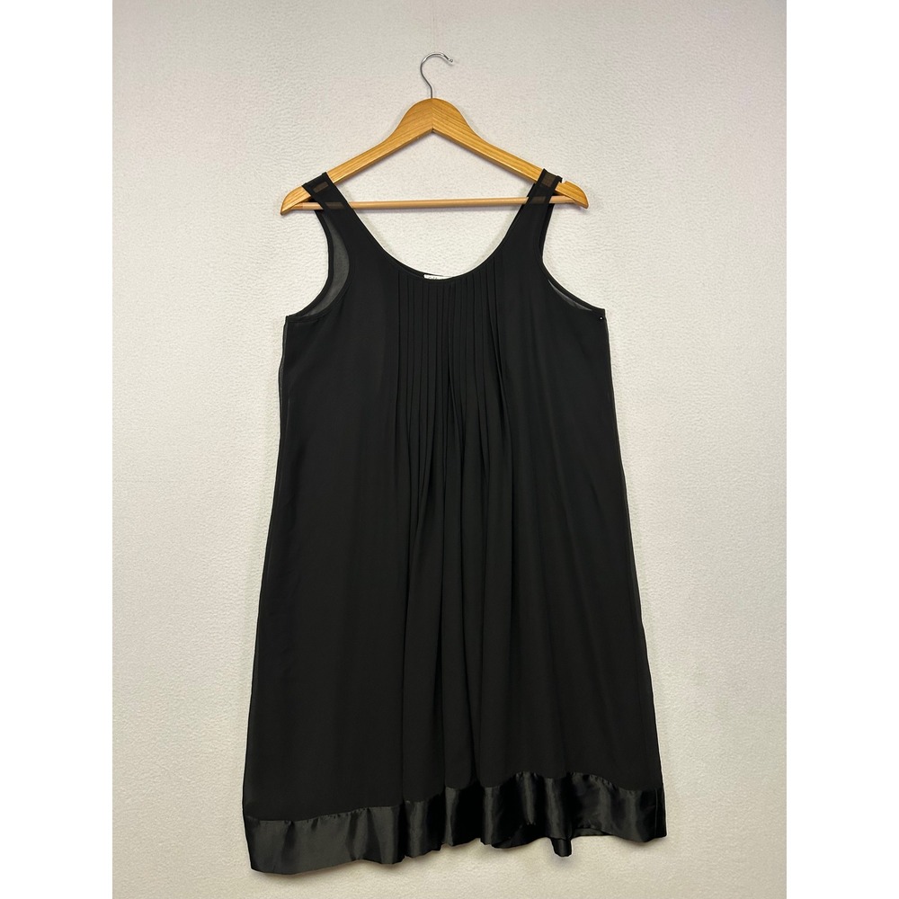 Elegant Cocktail Party Coldwater Creek Womens 12 Black Pleated Satin Trim Dress